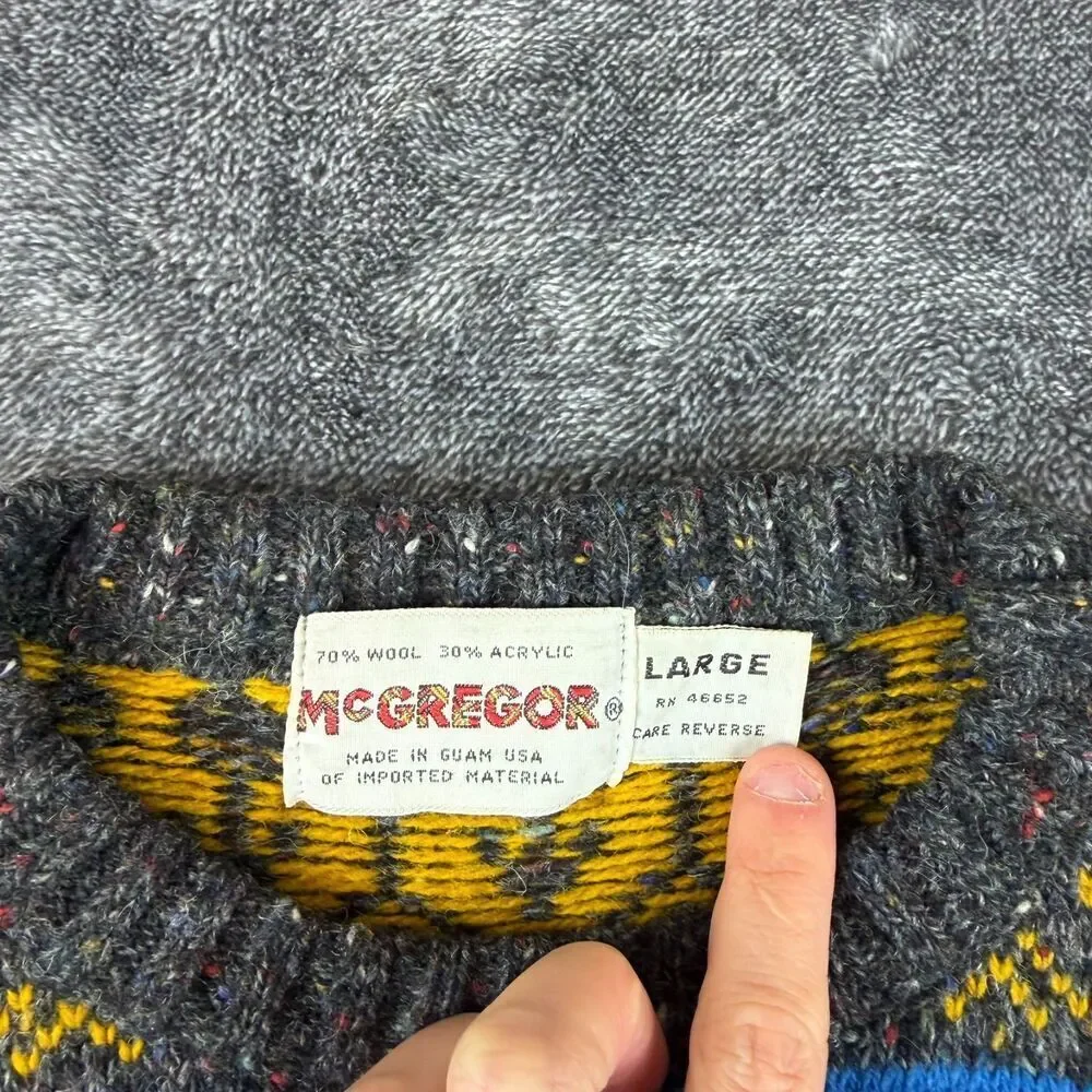 Vtg Mcgregor Fair Isle Nordic Multicolor Wool Blend Sweater Pullover Men's L USA